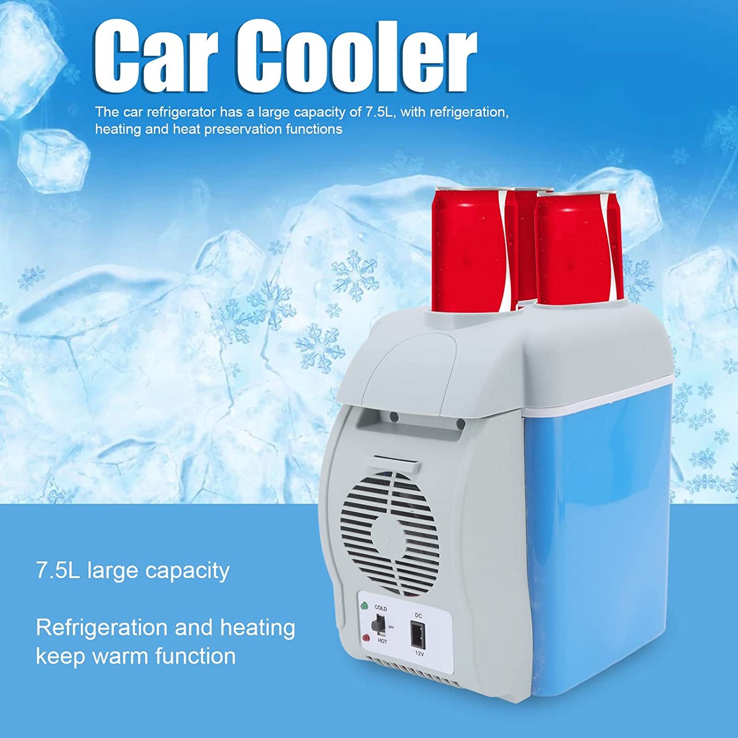 7.5L Car Refrigerator And Warmer Portable Cooler 12V Travel Food Beverage Saver