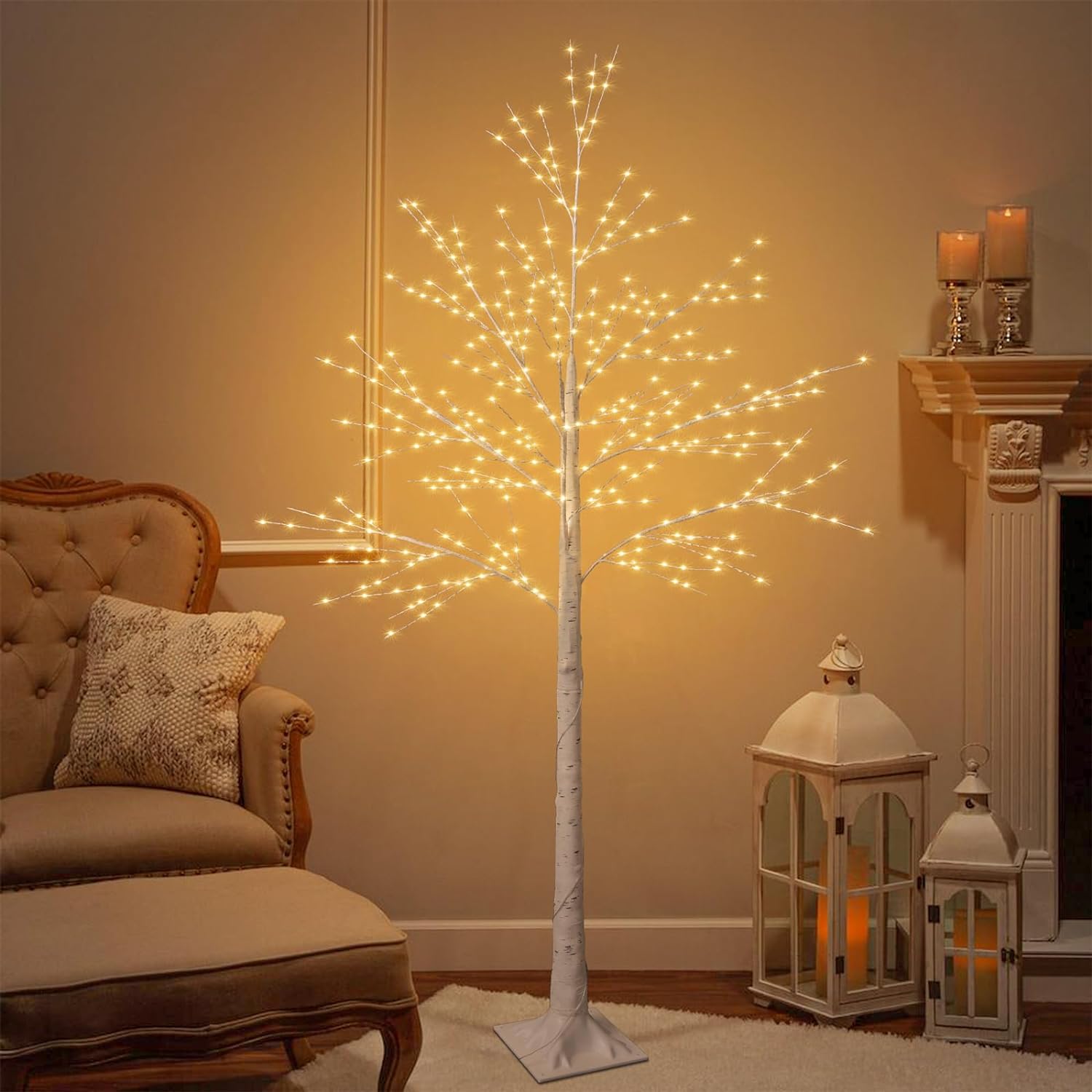 6ft Lighted Indoor & Outdoor Birch Tree-0