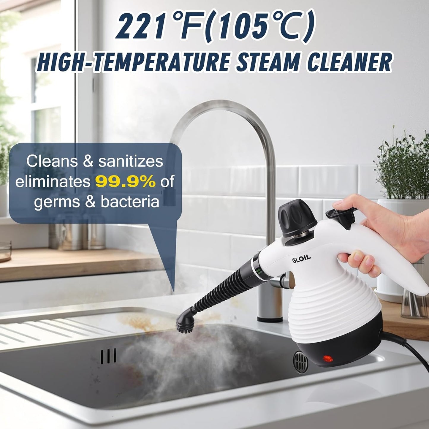 Handheld Steam Cleaner, Steamer for Cleaning, Multipurpose Portable Steam Cleaners for Home Use with Safety Lock and 10 Accessory Kit to Remove Grime, Grease, and More, Save Time and Effort