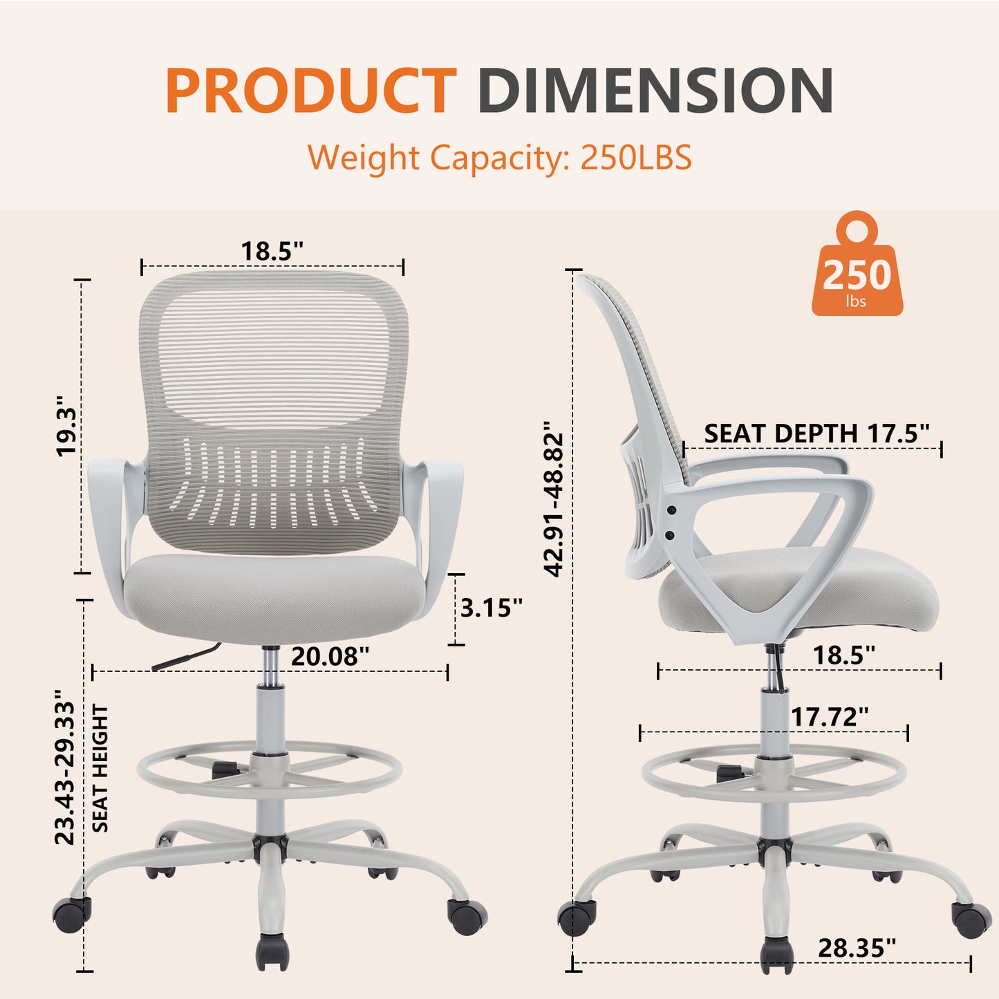 Sweetcrispy Ergonomic Drafting Chair Tall Standing Desk Office Chair