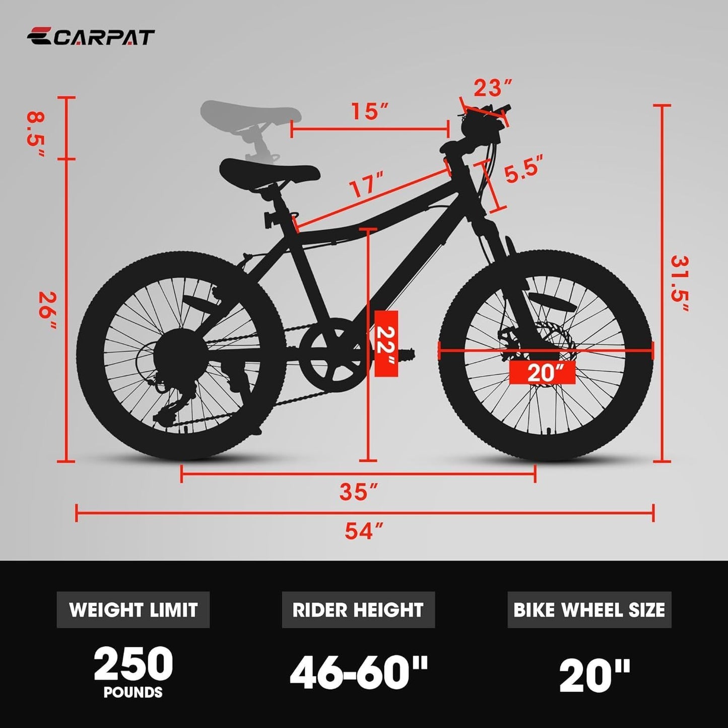 S20101 Ecarpat 20 Inch Kids Bike, Boys Girls Mountain Bike Ages 8-12, 7 Speed Teenager Children Kids' Bicycles, Front Suspension Disc U Brake, 14 Inch Height Steel Frame