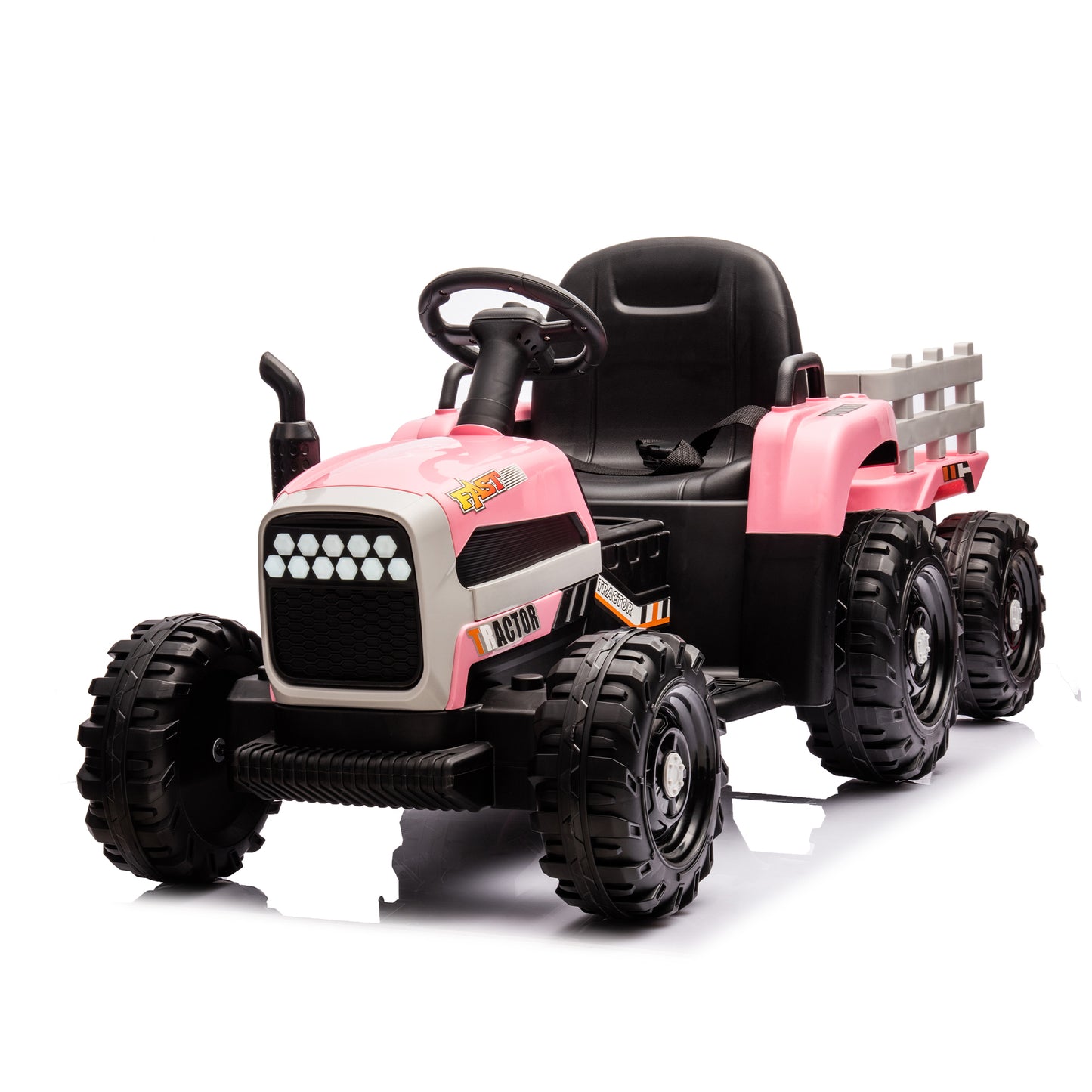 Ride on Tractor with Trailer,12V Battery Powered Electric Tractor Toy w/Remote Control,electric car for kids,Three speed adjustable,Power display, USB,MP3 ,Bluetooth,LED light,Two-point safety belt