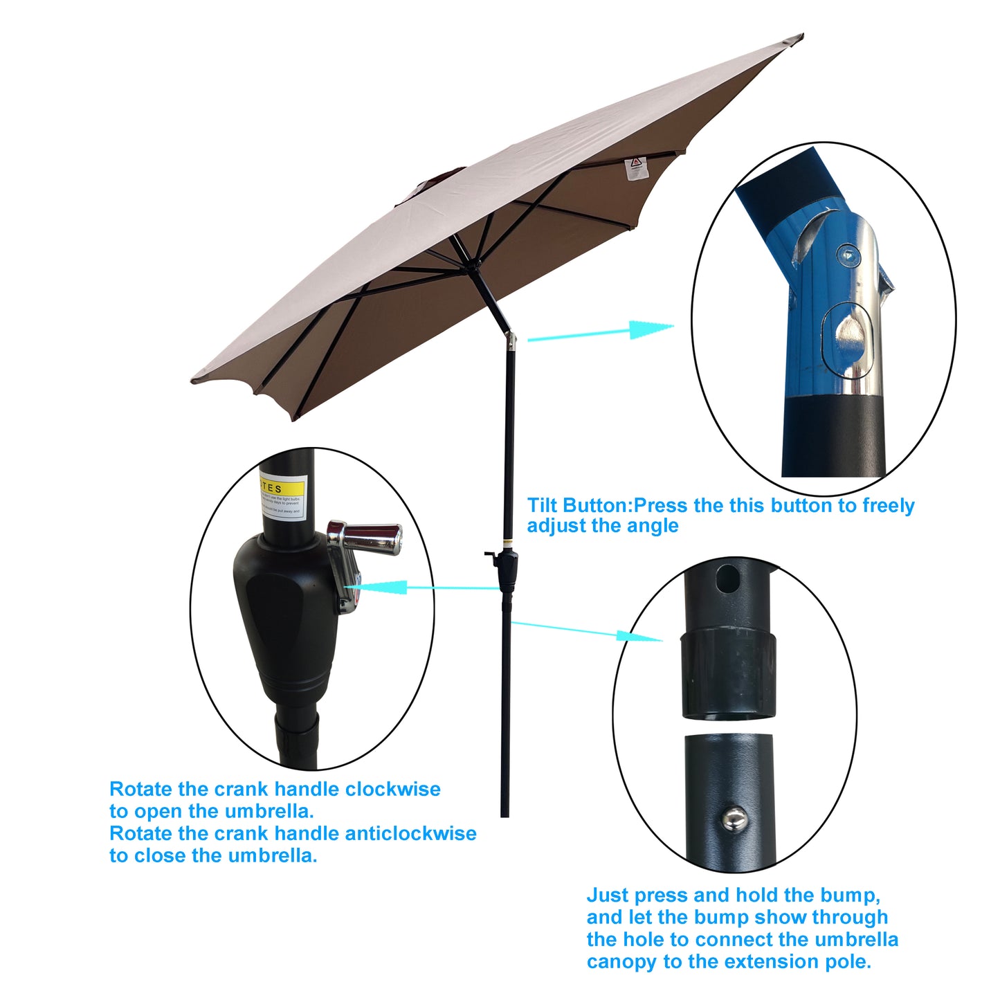 6 x 9ft  Patio Umbrella Outdoor  Waterproof Umbrella with Crank and Push Button Tilt without flap for Garden Backyard Pool  Swimming Pool Market