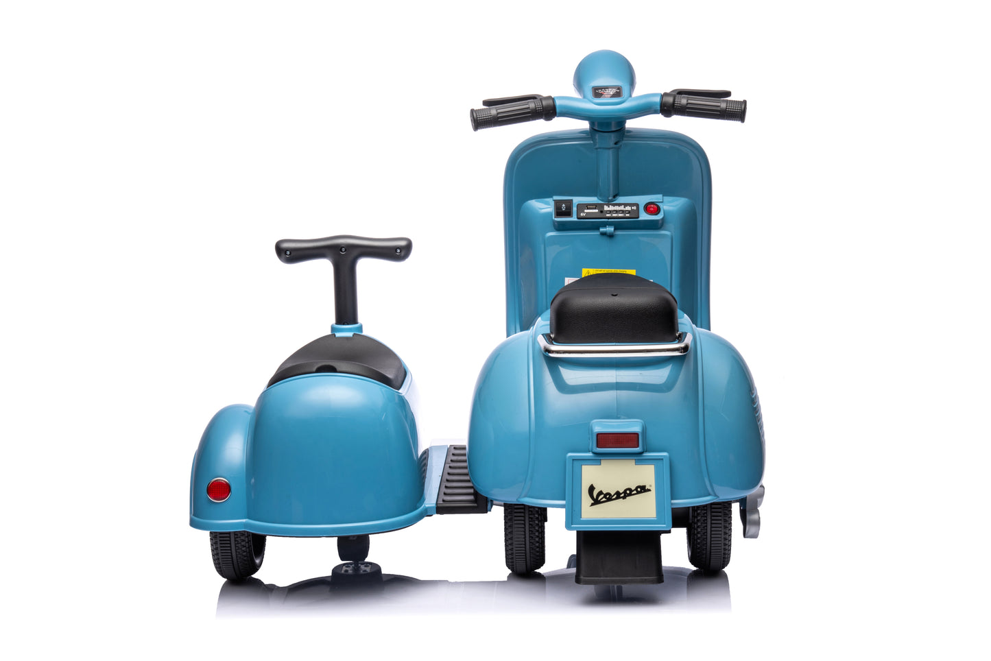 6V LICENSED Vespa Scooter Motorcycle with Side Car for kids, Blue