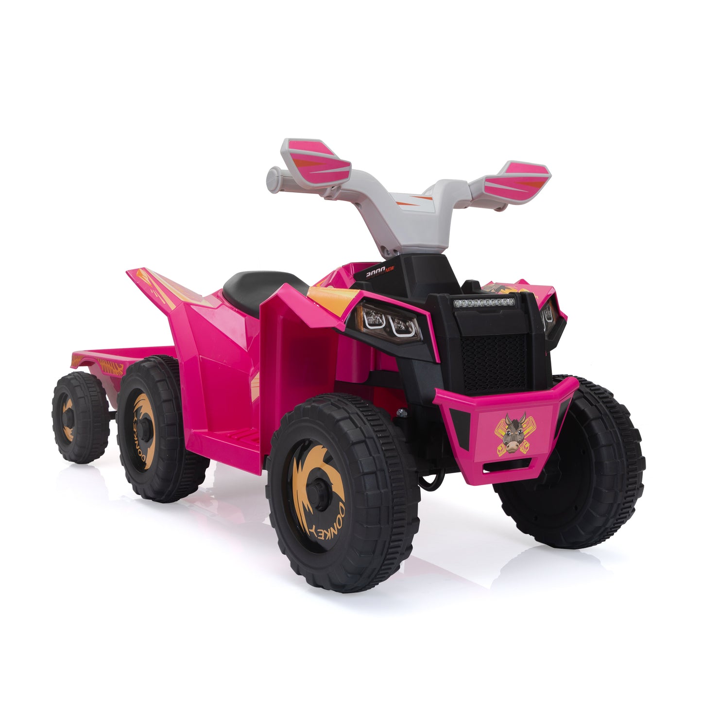 6V Kids Electric ATV, Toddler Ride on Car with Trailer, Music, Bluetooth and Power Display for Boys and Girls, Rosy