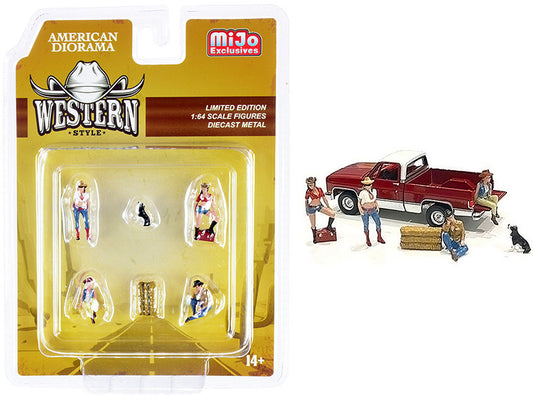"Western Style" 6 piece Diecast Set (4 Figurines and 2 Accessories) for 1/64 Scale Models by American Diorama-0