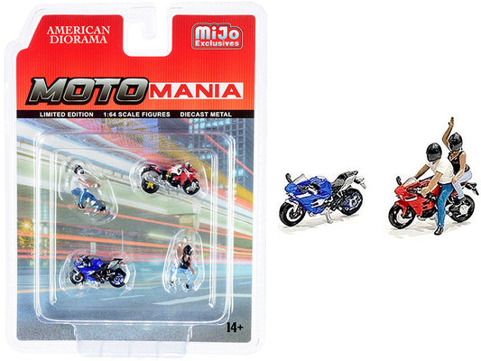 "Motomania" 4 piece Diecast Set (2 Figurines and 2 Motorcycles) for 1/64 Scale Models by American Diorama-0