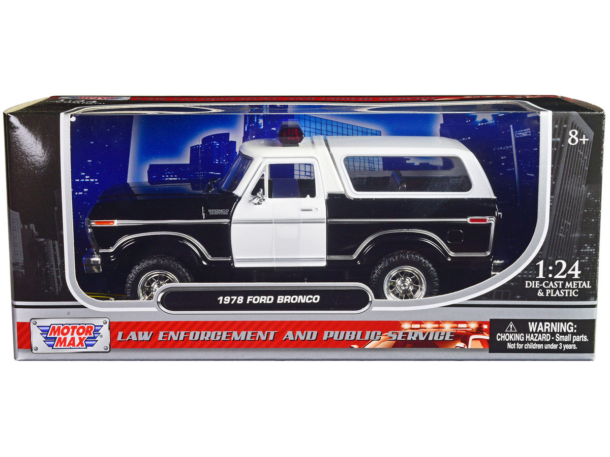 1978 Ford Bronco Police Car Unmarked Black and White "Law Enforcement and Public Service" Series 1/24 Diecast Model Car by Motormax-0