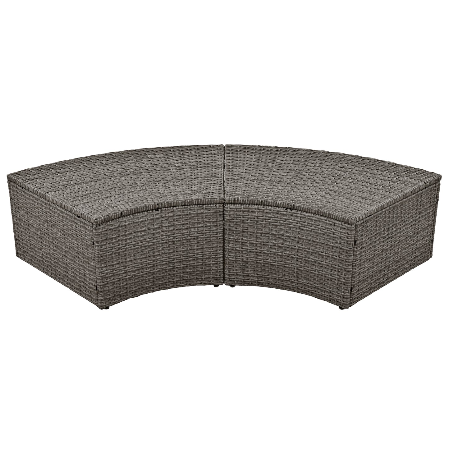 TOPMAX Patio 5-Piece Round Rattan Sectional Sofa Set All-Weather PE Wicker Sunbed Daybed with Round Liftable Table and Washable Cushions for Outdoor Backyard Poolside, Gray