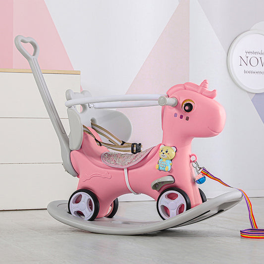 Rocking Horse for Toddlers , Balance Bike Ride On Toys with Push Handle, Backrest and Balance Board for Baby Girl and Boy, Unicorn Kids Riding Birthday (Pink)