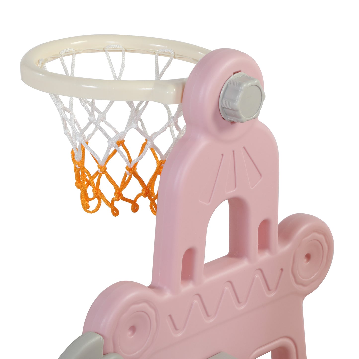 Kids Swing and Slide Set 3-in-1 Slide with Basketball Hoop for Indoor and Outdoor Activity Center, Pink+Gray