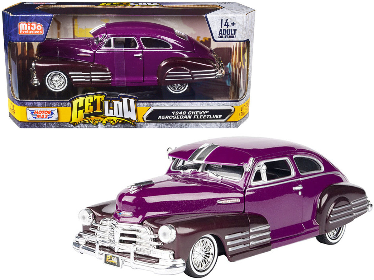 1948 Chevrolet Aerosedan Fleetside Lowrider Purple Metallic and Dark Purple Metallic Two-Tone "Get Low" Series 1/24 Diecast Model Car by Motormax-0