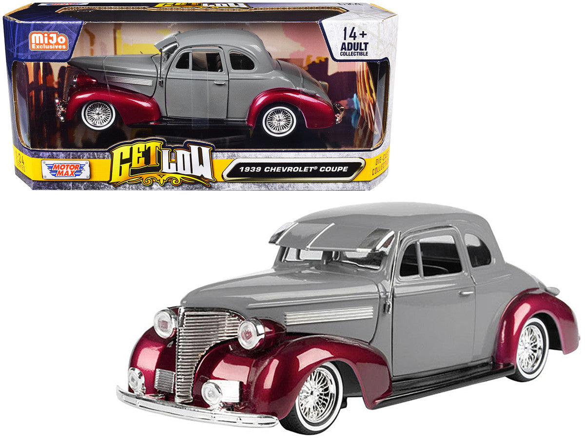 1939 Chevrolet Coupe Lowrider Gray and Red Metallic "Get Low" Series 1/24 Diecast Model Car by Motormax-0