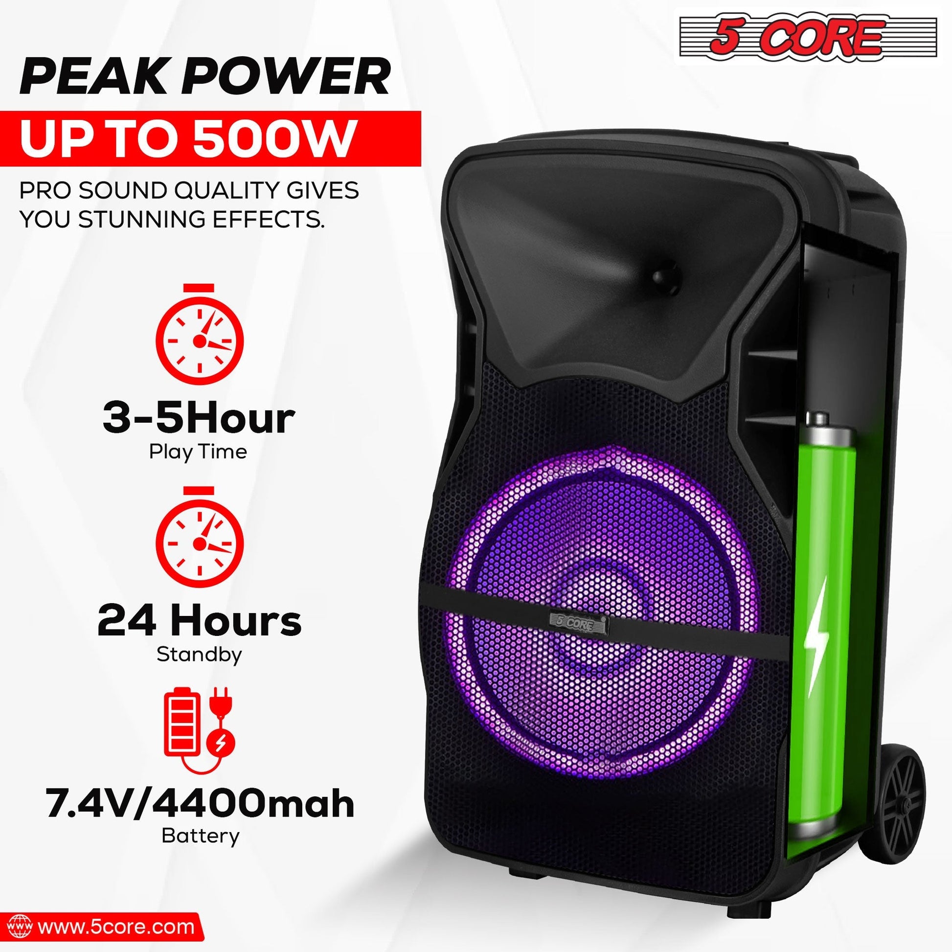 5 Core DJ Speakers 12" Rechargeable Powered PA System 250W Loud Speaker - ACTIVE HOME 12 2-MIC-5