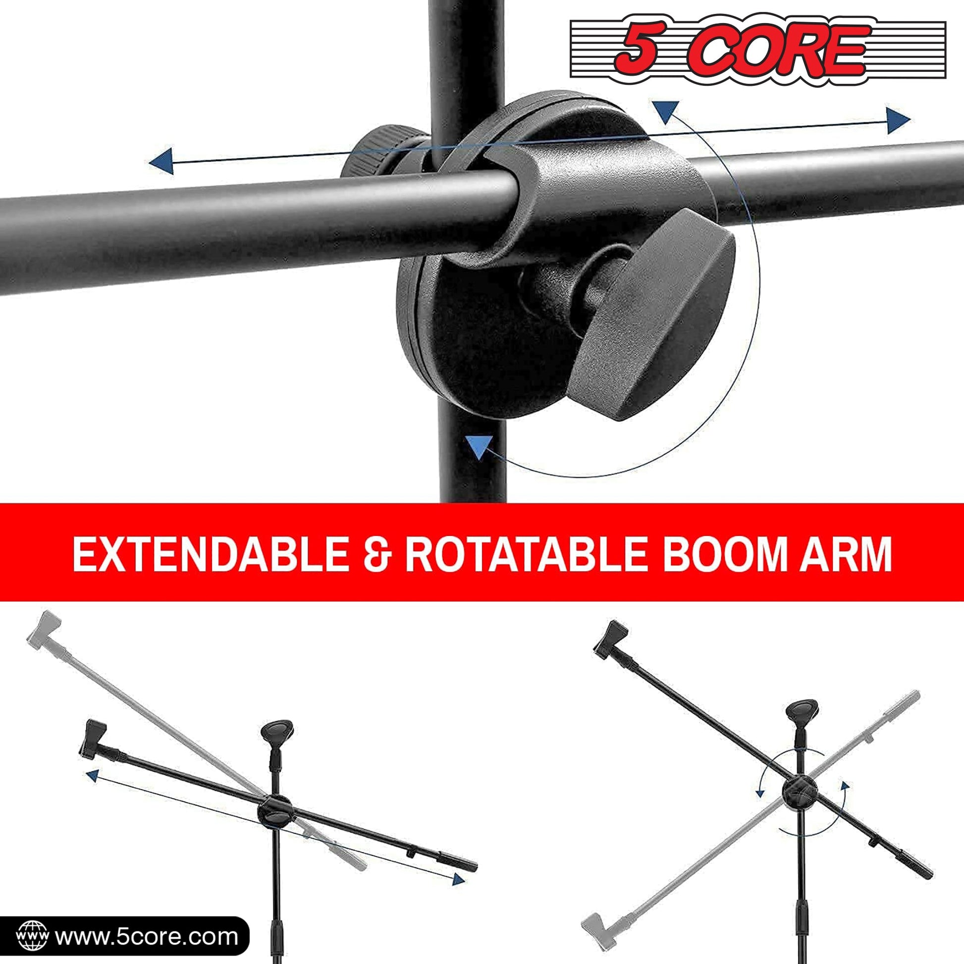 5 Core Tripod Mic Stand 6Pcs 59" Adjustable Microphone Stands Holder Floor w Boom Arm-4