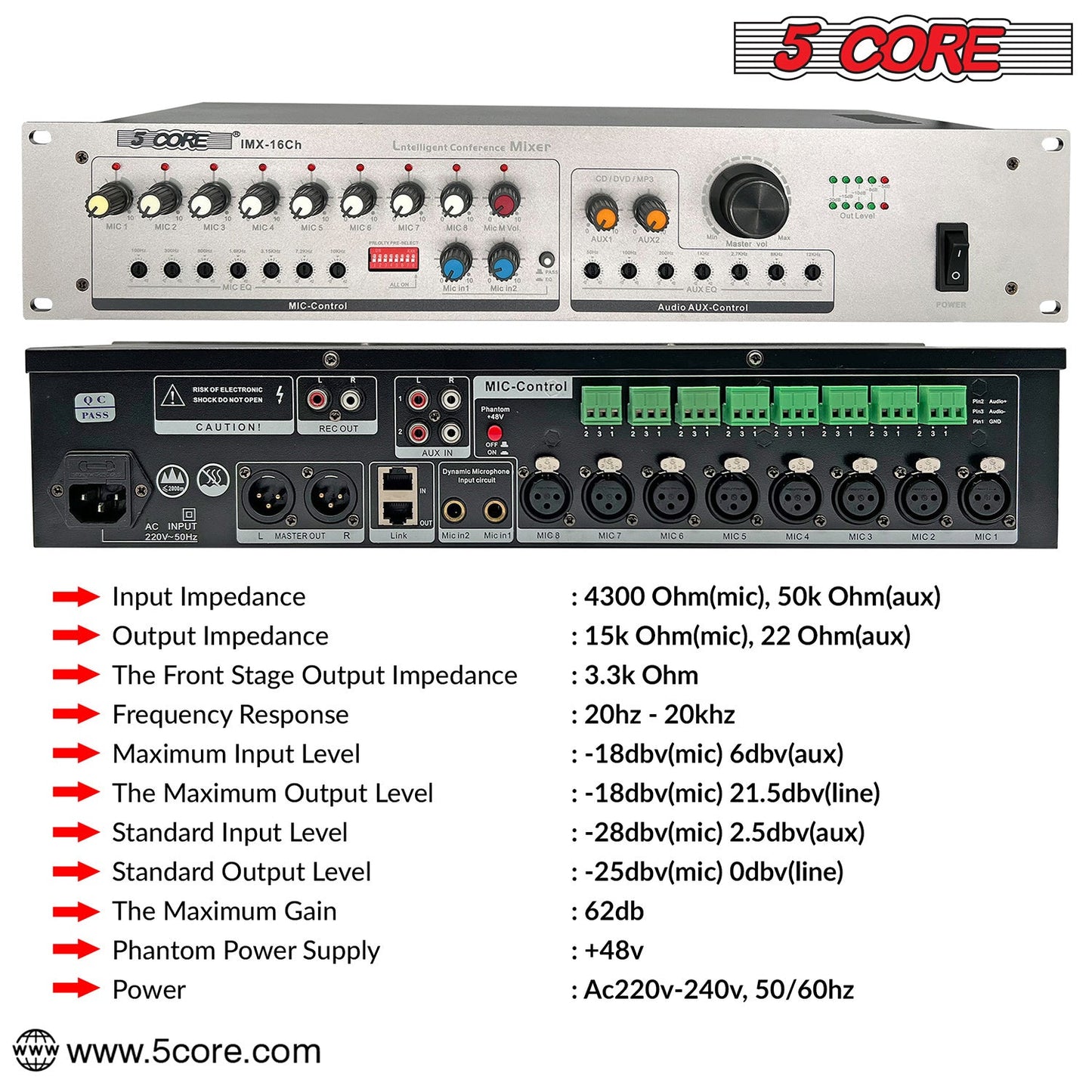 5Core 16 Channel Microphone Preamp  Rackmount Mono Mic Line Phantom Power Speech Priority-1