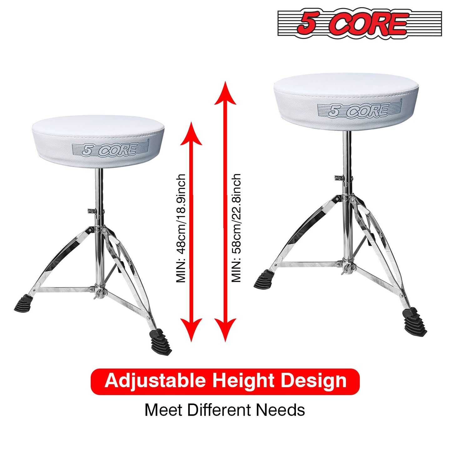 5Core Drum Throne Guitar Stool Thick Padded Drummers Chair Piano Seat Chrome White-10