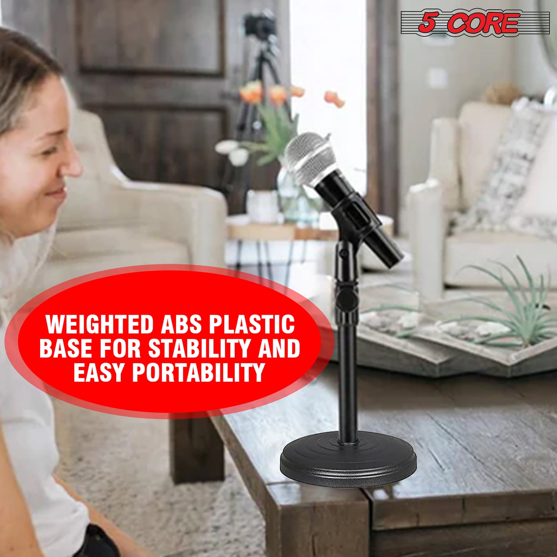 5Core Desk Mic Stand 3Pcs Adjustable Table Round Base Portable Desktop Microphone Stands Holder-14