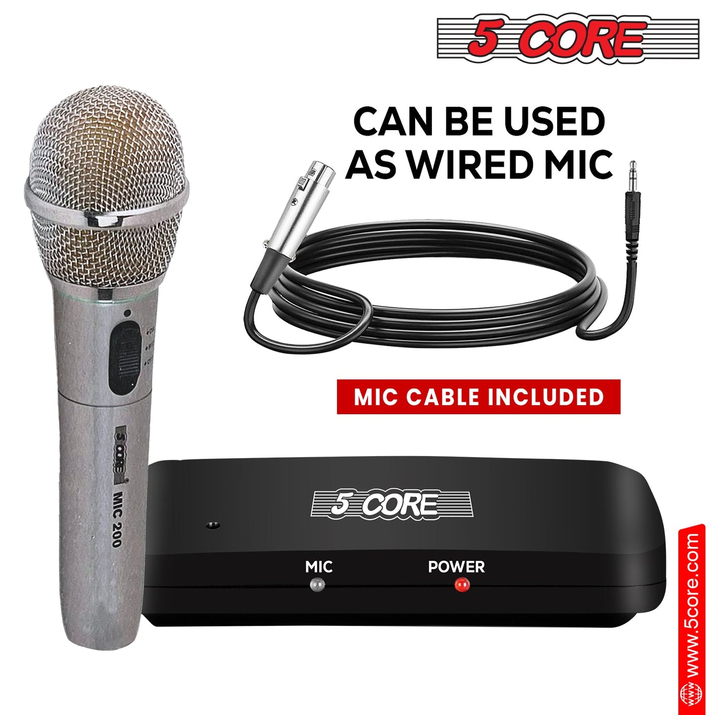 5Core Wireless Microphone System Dual Function Wireless - Wired Microphone Microfono Inalambrico-3