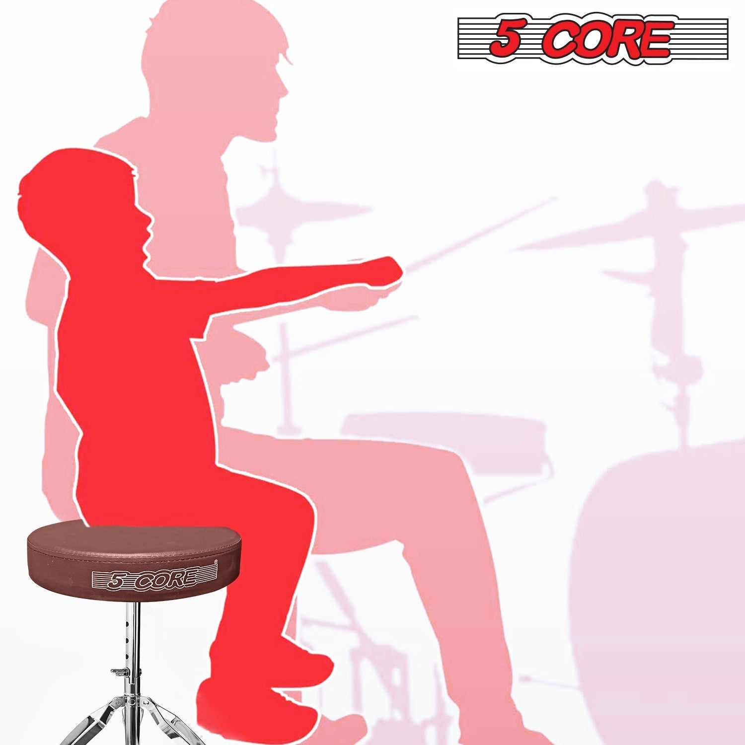 5Core Drum Throne Guitar Stool Thick Padded Drummers Chair Piano Seat Chrome Brown-9