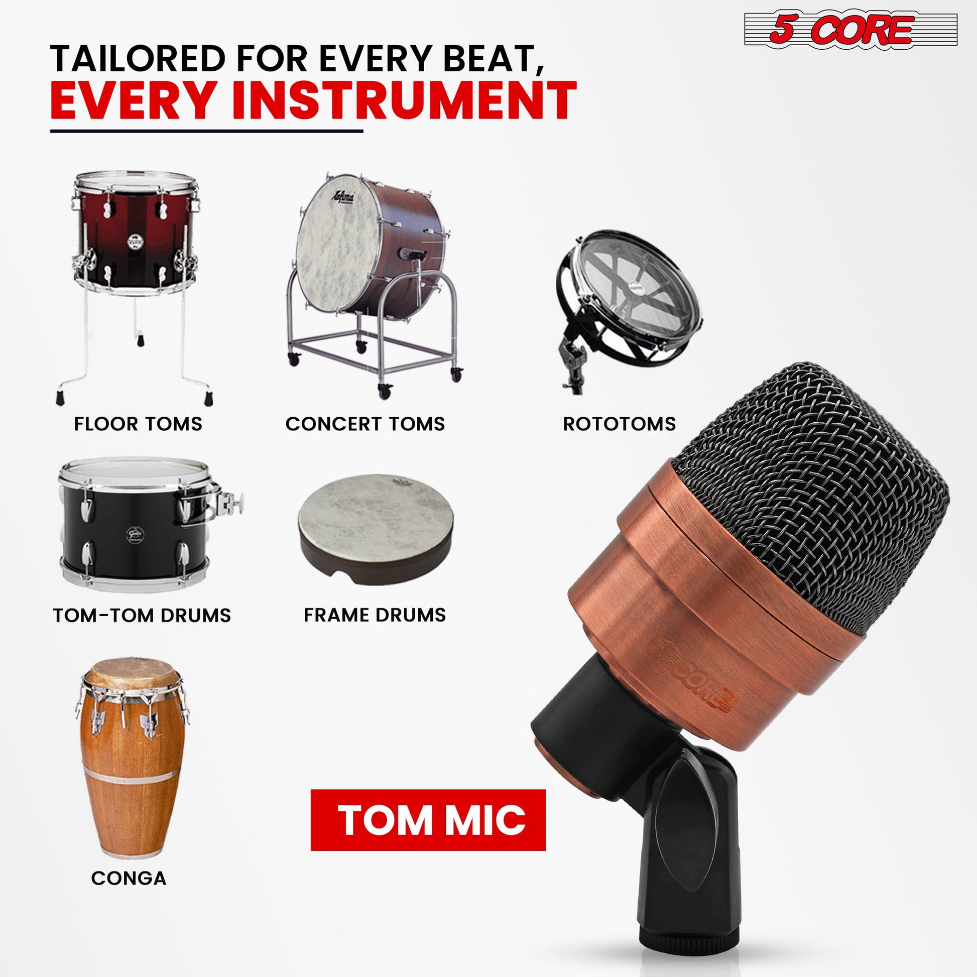 5 Core Tom Snare Mic Cardioid Dynamic Microphone for Drum Kit Precision Instrument-6