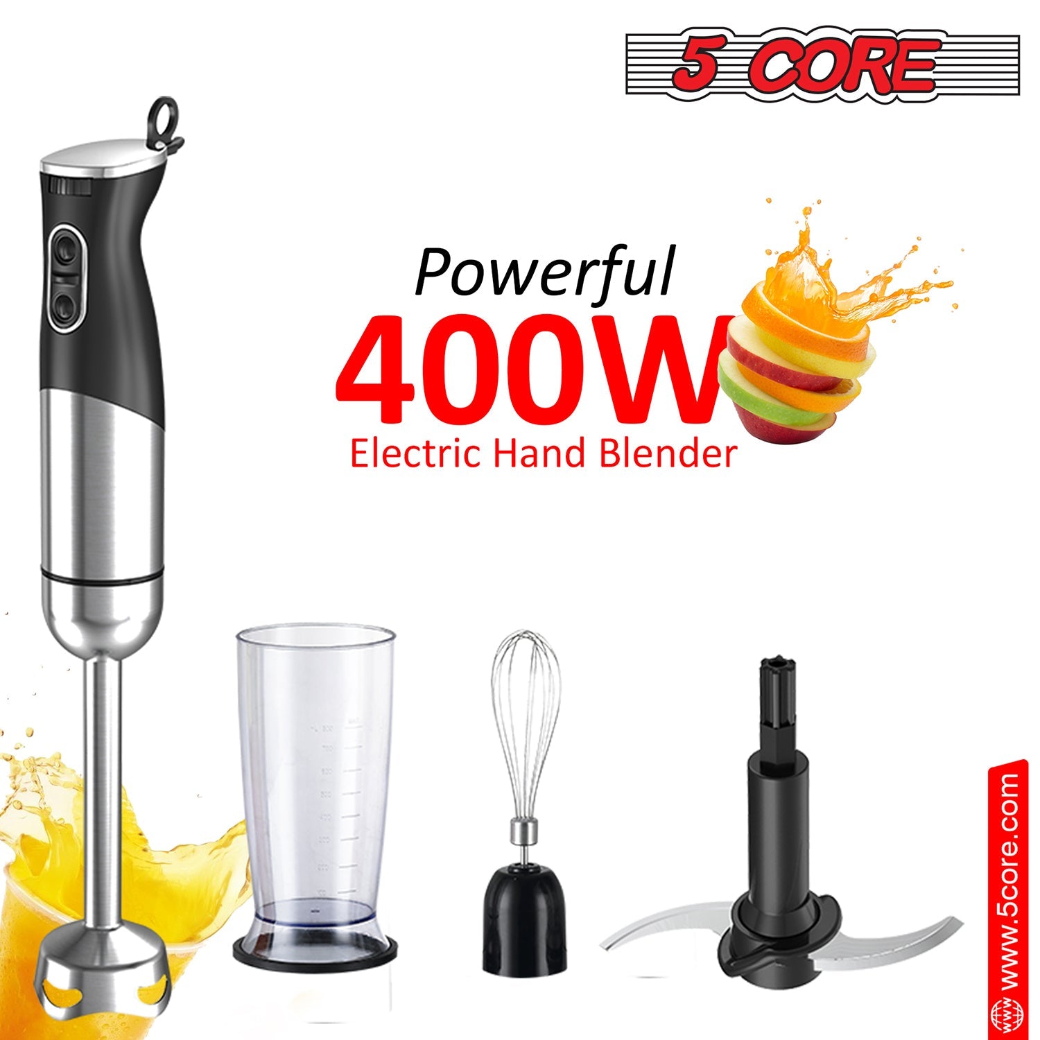 5 Core Immersion Hand Blender 400/500W Electric Hand Mixer Whisk w 2 Mixing Speed 304 Steel Blades-1
