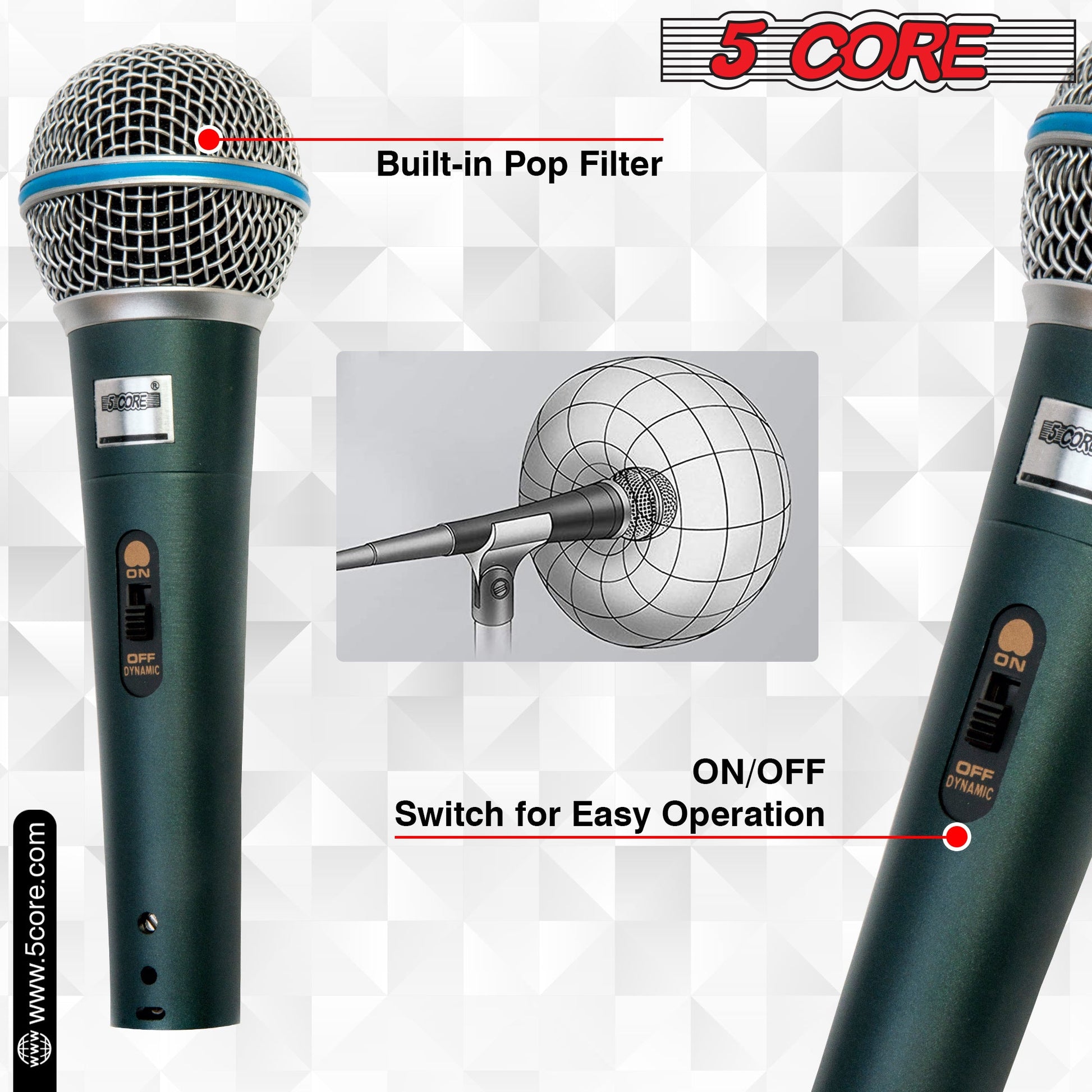 5Core Microphone For Singing Karaoke Mic 3Pcs XLR Microfono Dynamic Cardioid Unidirectional-2