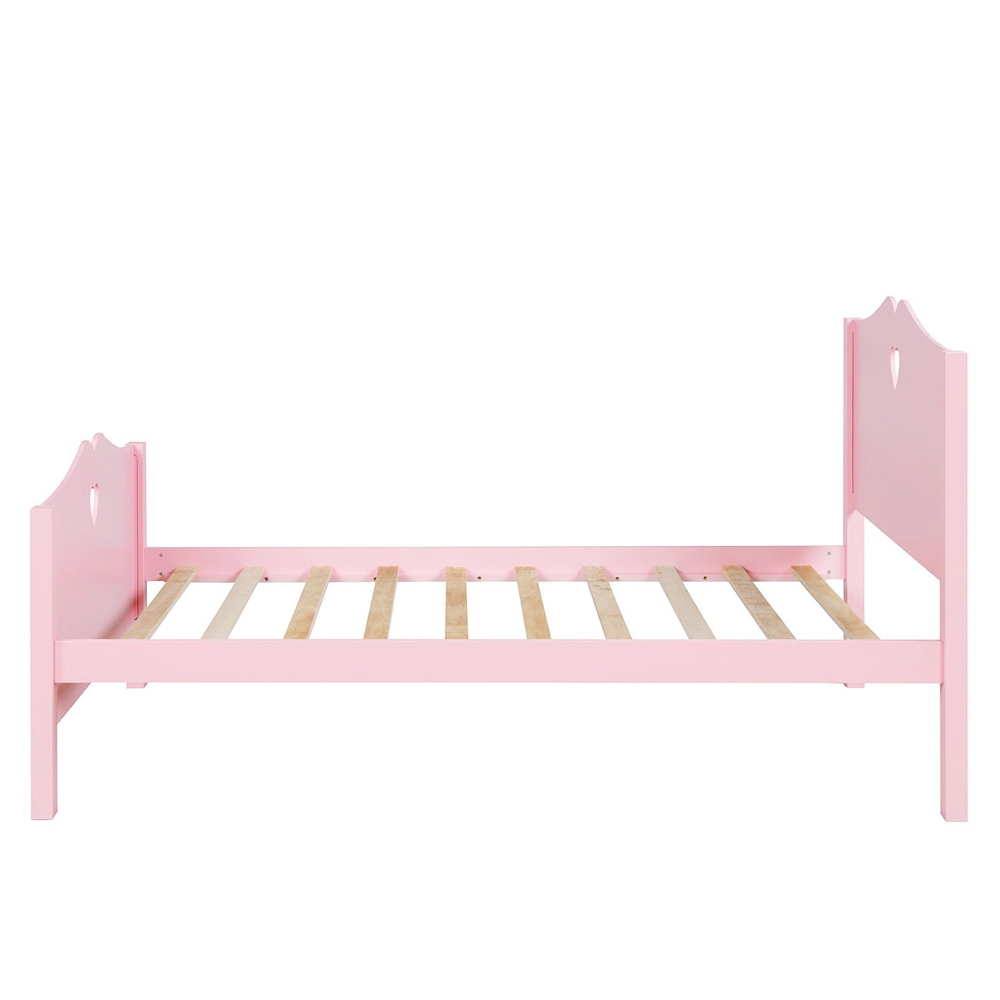 Twin Size Wood Platform Bed with Headboard,Footboard and Wood Slat Support  (Pink)