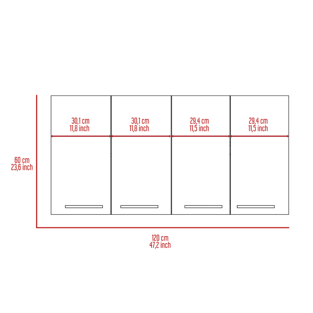 Wall Cabinet 24" H, four Doors, with two internal Shelves and internal plate and glass organizer, Black