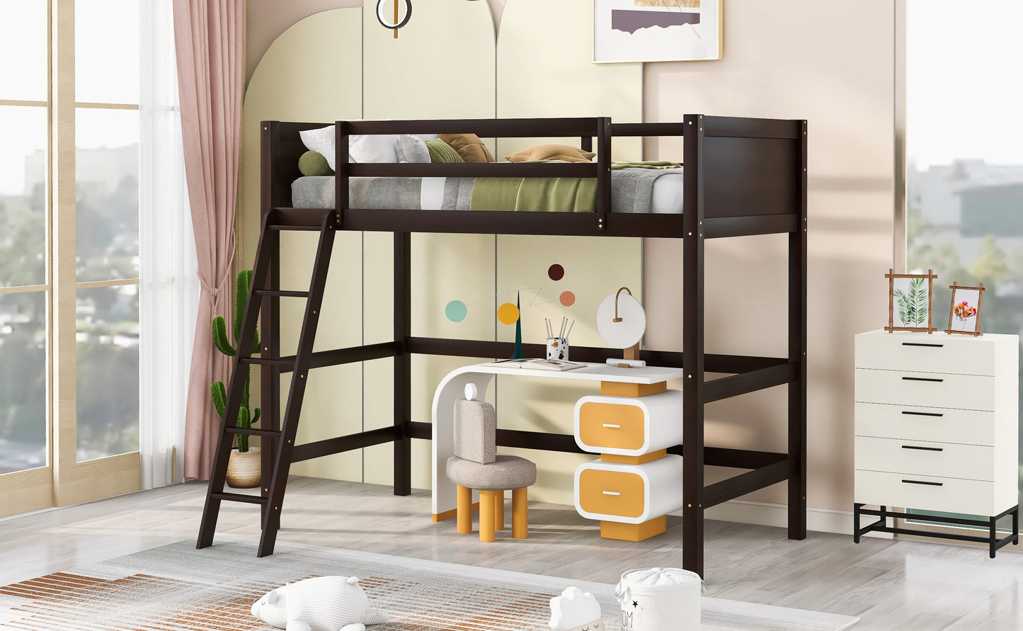 Solid Wood Twin Size Loft Bed with Ladder(Espresso)(OLD SKU: WF191903AAP)