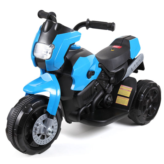 6V Kids Ride On Motorcycle with Headlights, Battery-Powered 3-Wheel Bicycle - Blue