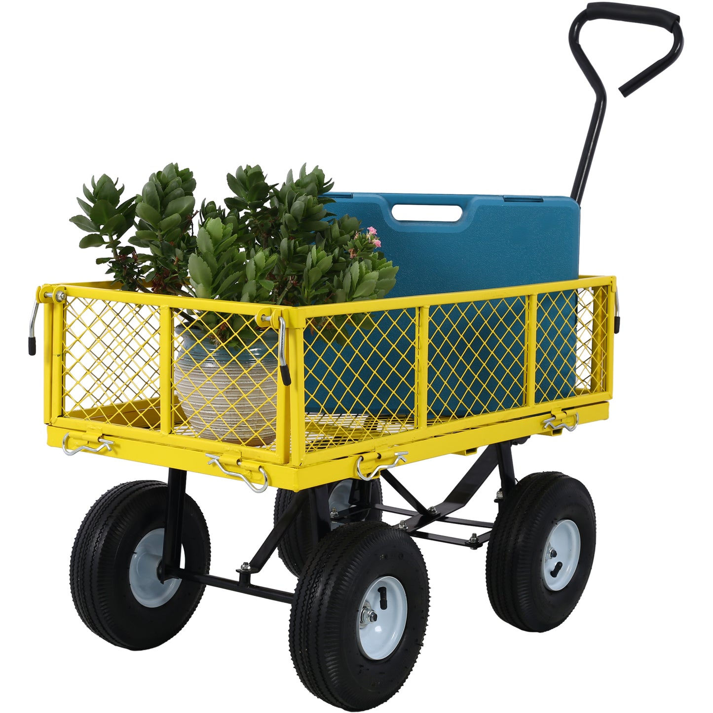 Steel Garden Cart, Steel Mesh Removable Sides, 3 cu ft, 550 lb Capacity, Yellow