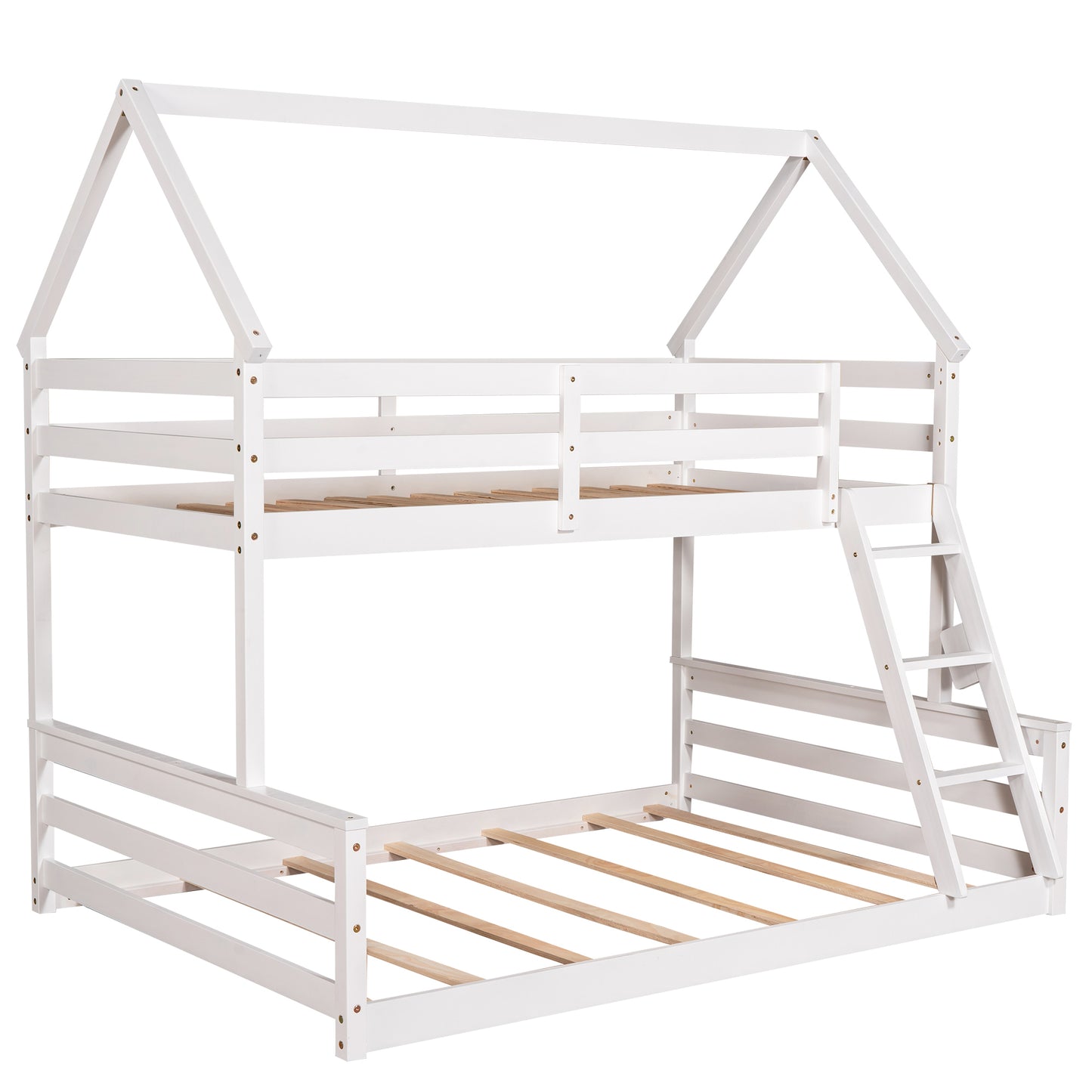 Twin over Full House Bunk Bed with Built-in Ladder,White