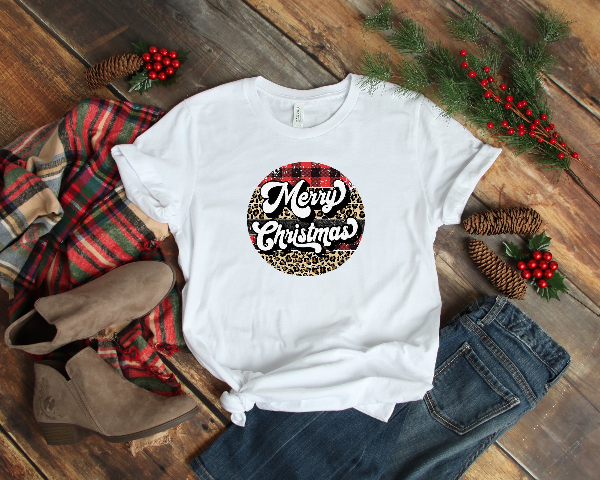 Retro Merry Christmas Shirt, Buffalo Plaid Christmas Shirt - American Smart