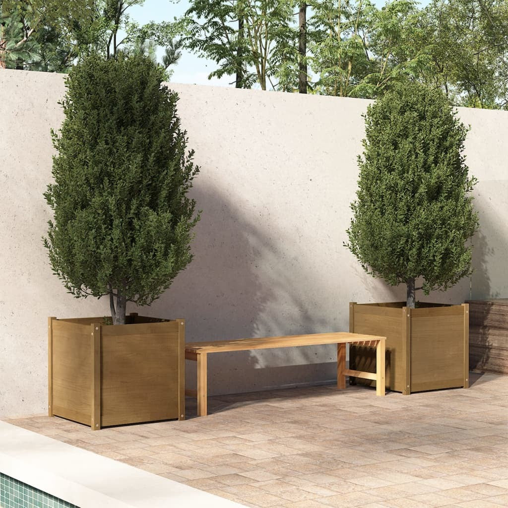 vidaXL Garden Planters 2 pcs Honey Brown 23.6"x23.6"x23.6" Solid Wood Pine