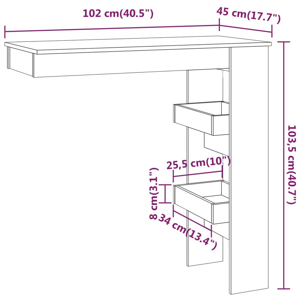 vidaXL Wall Bar Table Gray Sonoma 40.2"x17.7"x40.7" Engineered Wood