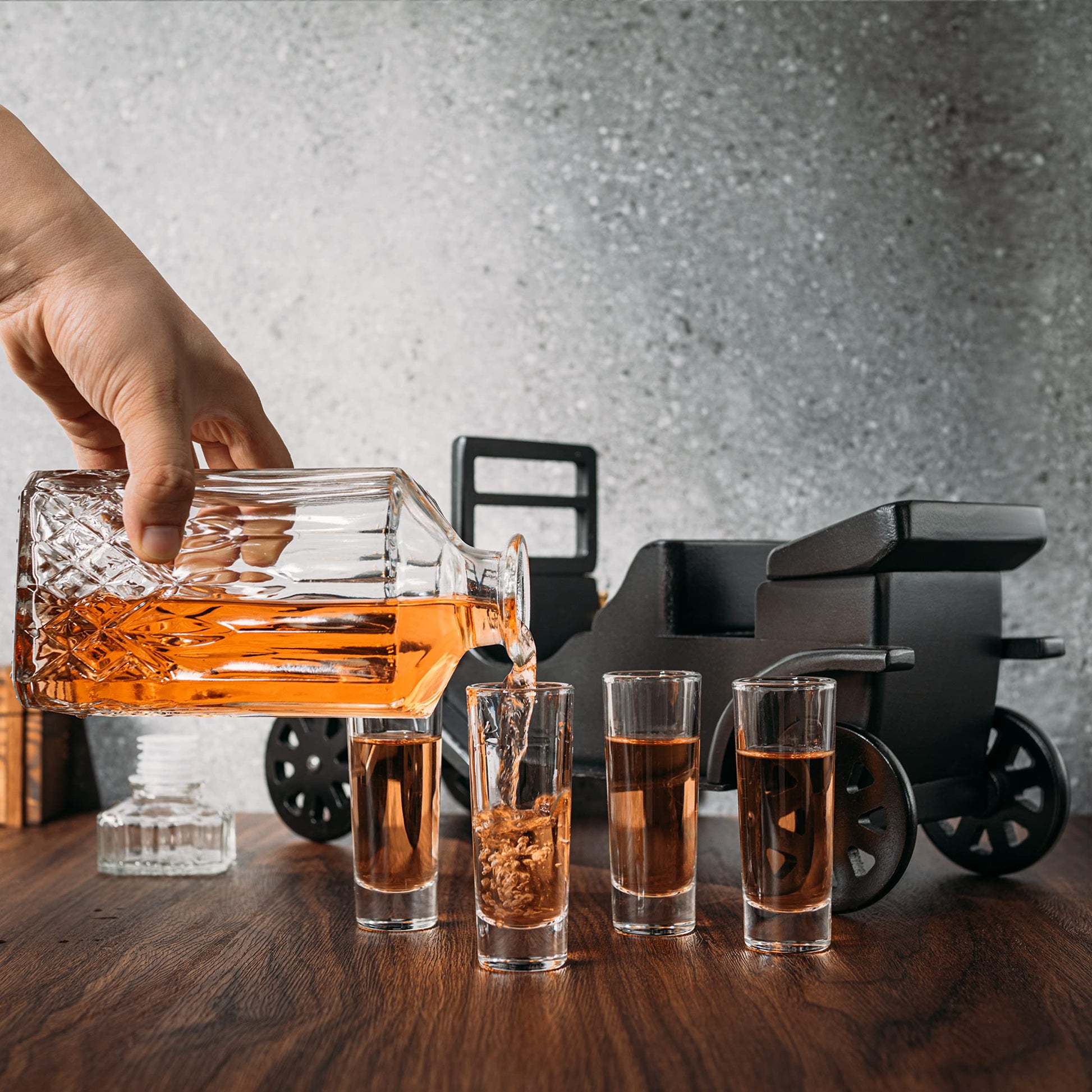 Old Fashioned Car Whiskey Decanter Set, Model T, Very Large 15" x 13" x 7" 750ml Decanter, and - 4 3oz Whiskey Tumbler Old Fashion Glasses, Old Fashioned Vintage Car, Limited Edition, Car Lovers Gift!-1