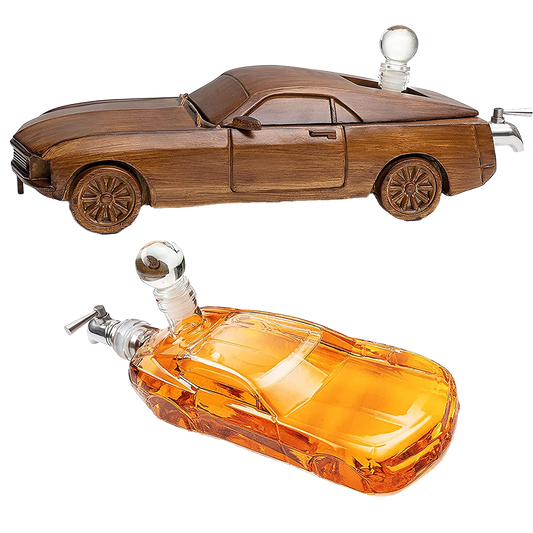 Mustang Car Wine & Whiskey Decanter Set 500ml by The Wine Savant 13" L - Ford Mustang Gifts, Ford Gifts, Wooden Car Figurine, Fastback Maisto Mustang Shelby Car Gifts, Bar Gifts, Parties, Birthdays-0