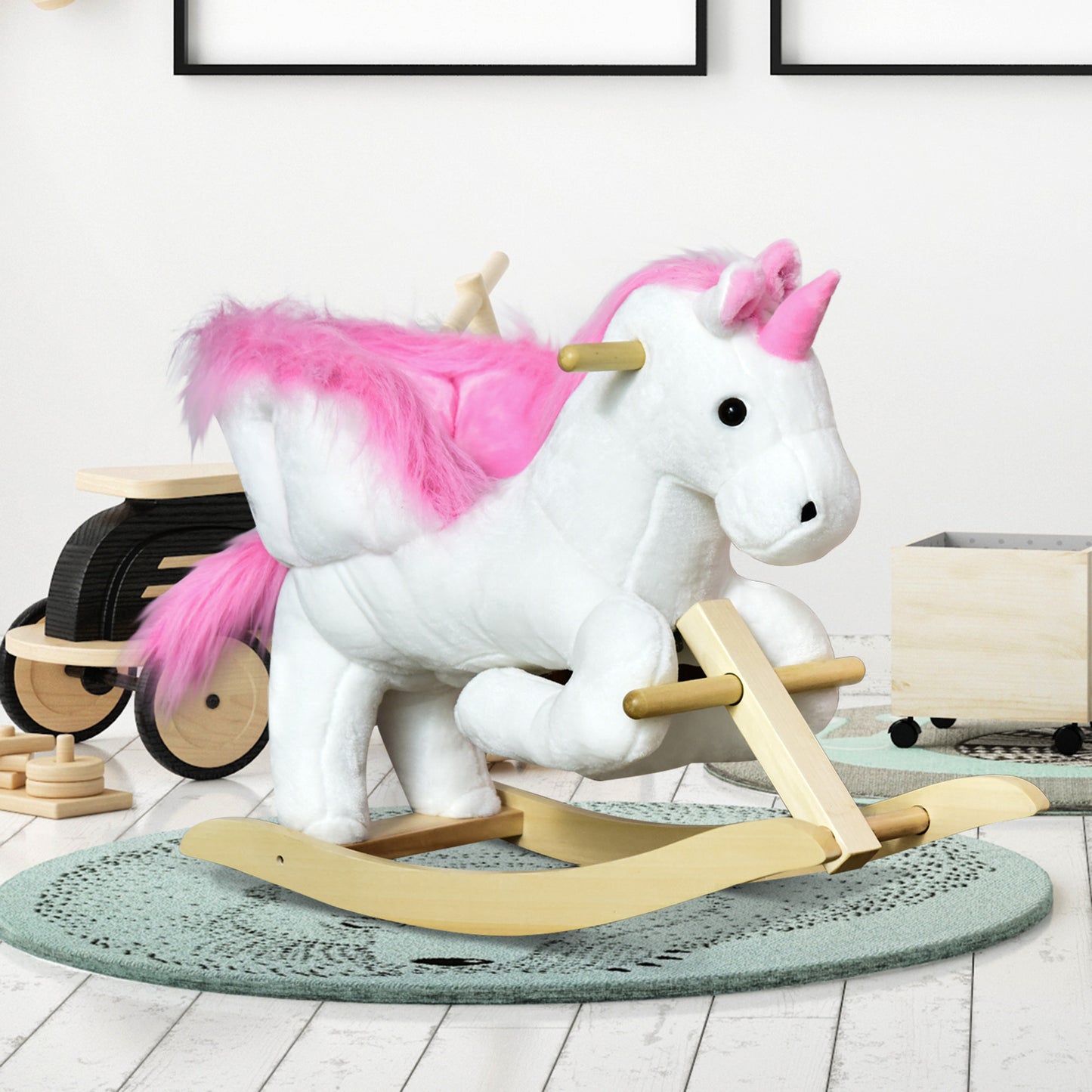 Unicorn Baby Rocking Horse Toy for Kids with Lullaby Song, Plush Ride on Horse with Heavy-Duty Support System, Interactive Toy Pretend Play Toy for Toddlers