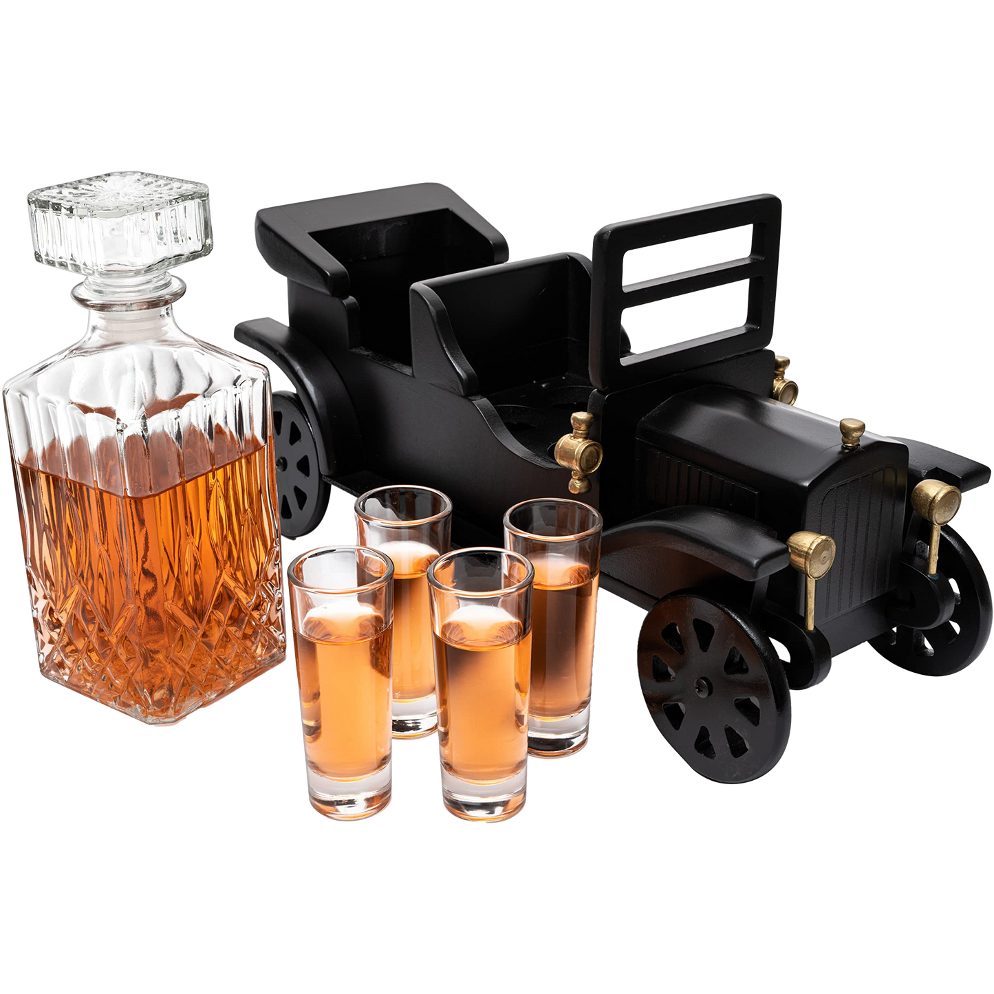 Old Fashioned Car Whiskey Decanter Set, Model T, Very Large 15" x 13" x 7" 750ml Decanter, and - 4 3oz Whiskey Tumbler Old Fashion Glasses, Old Fashioned Vintage Car, Limited Edition, Car Lovers Gift!-2