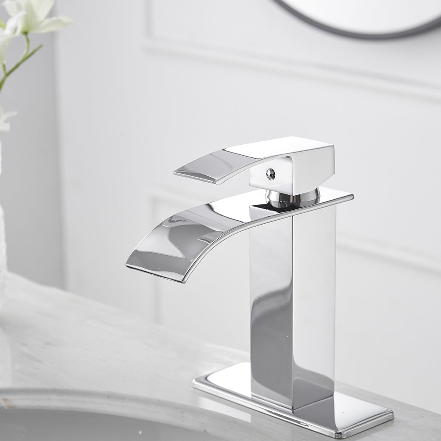 Waterfall Single Hole Single-Handle Low-Arc Bathroom Faucet With Pop-up Drain Assembly in Polished Chrome