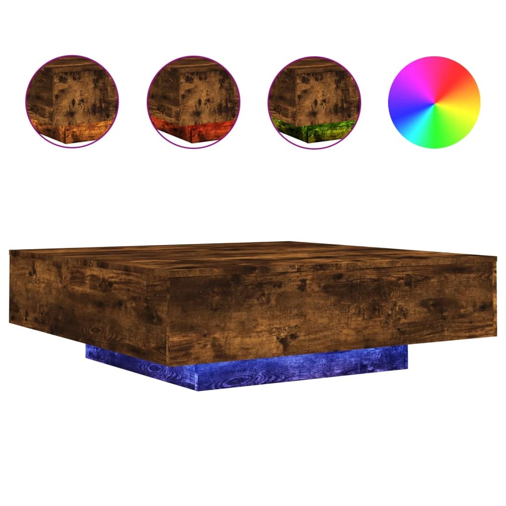 vidaXL Coffee Table with LED Lights Smoked Oak 39.4"x39.4"x12.2"