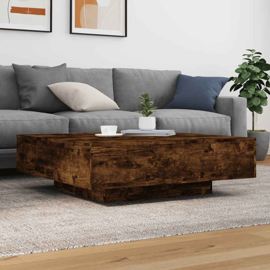 vidaXL Coffee Table with LED Lights Smoked Oak 39.4"x39.4"x12.2"