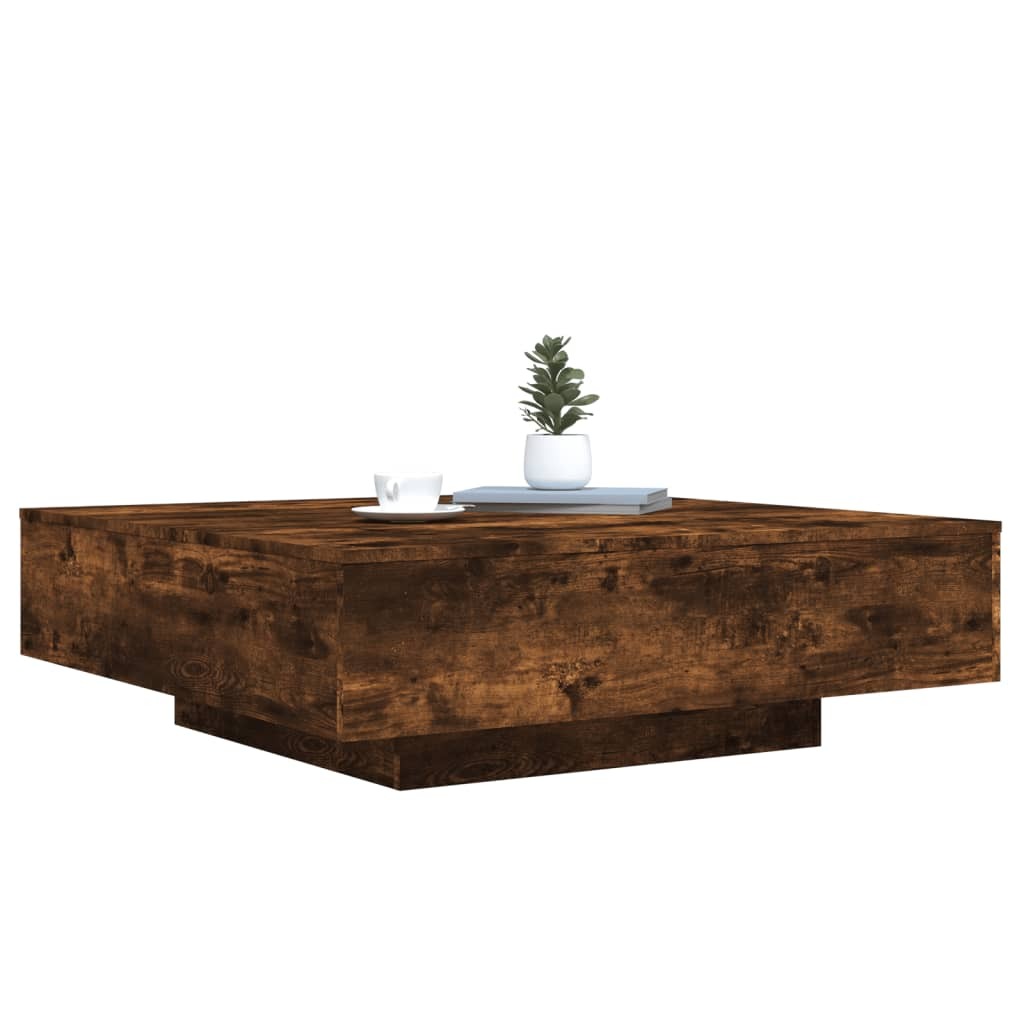 vidaXL Coffee Table with LED Lights Smoked Oak 39.4"x39.4"x12.2"