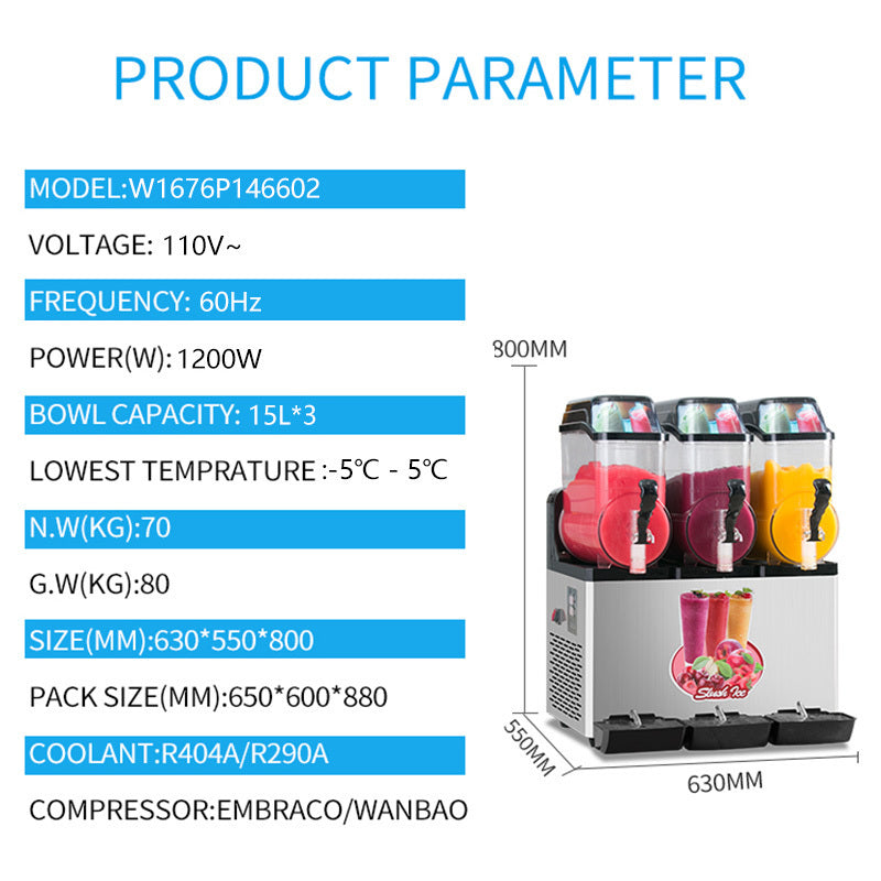 110V Commercial Slushy Machine 45L 3 Tank 1100W Stainless Steel Margarita Frozen Drink With Powerful Compressor Efficient Cooling Perfect for Supermarkets Cafes Restaurants Bars