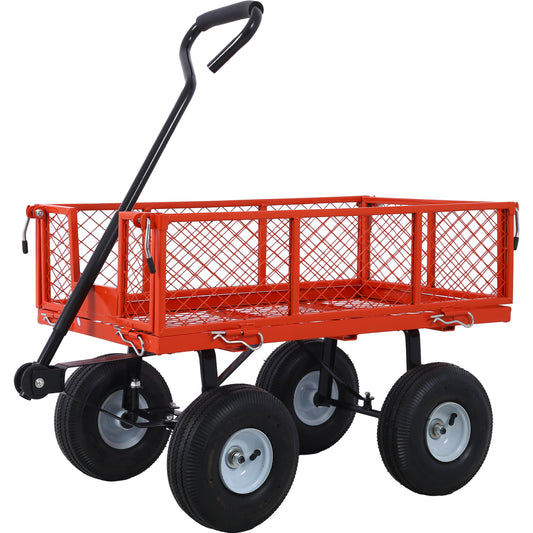 Steel Garden Cart, Steel Mesh Removable Sides, 3 cu ft, 550 lb Capacity, red