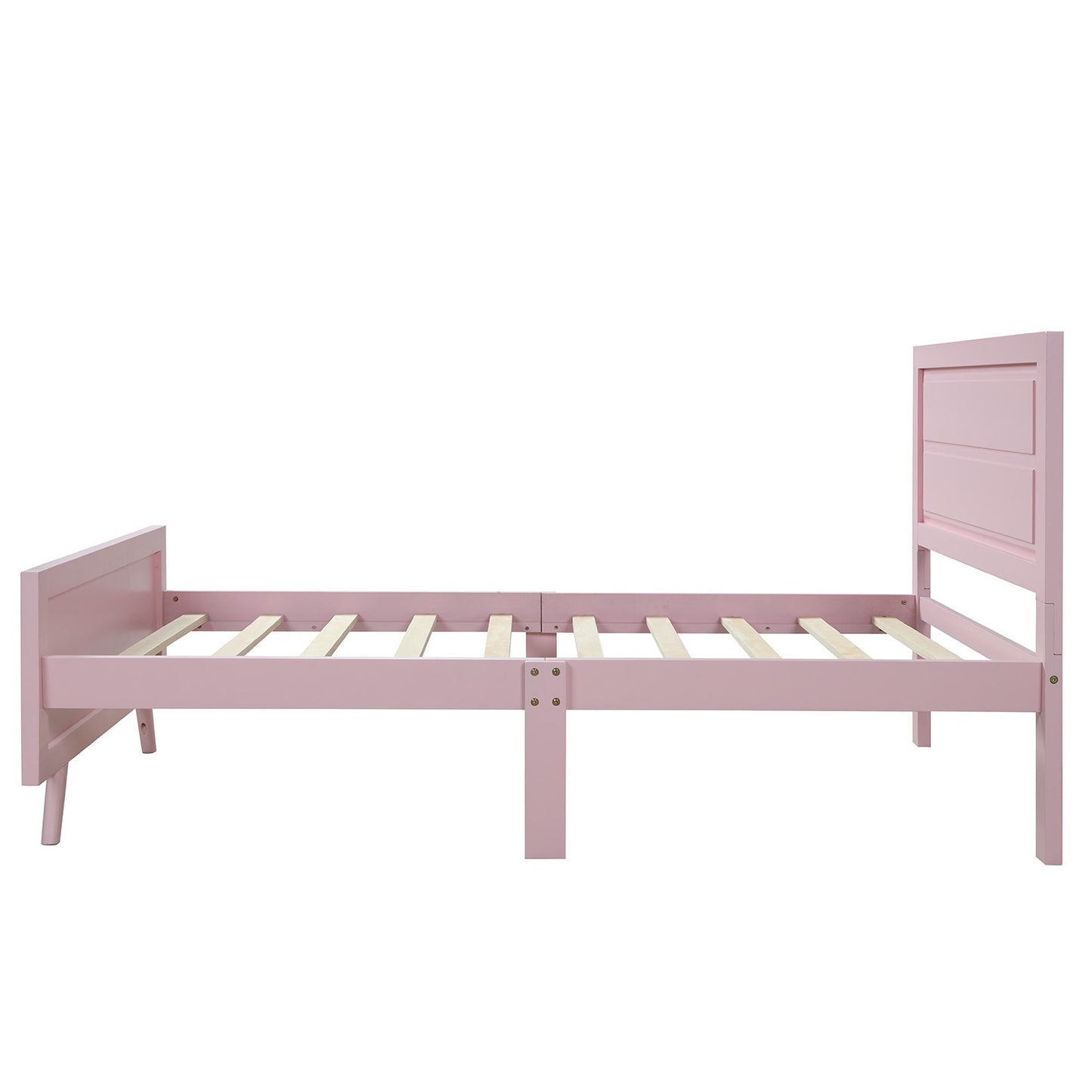 Wood Platform Bed Twin Bed Frame Mattress Foundation with Headboard and Wood Slat Support (Pink)