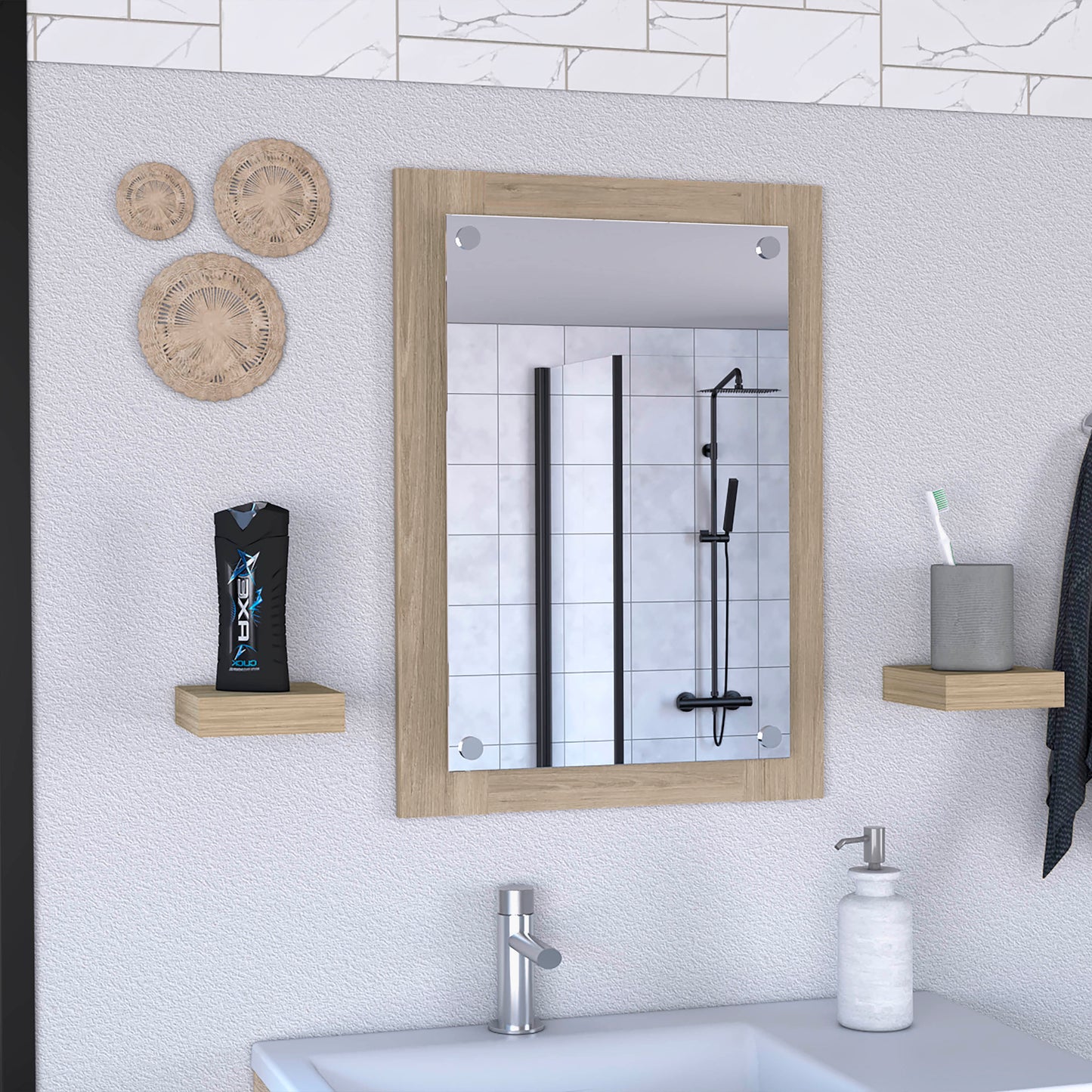 Vanguard Bathroom Mirror, Frame, Looking Glass -Light Pine