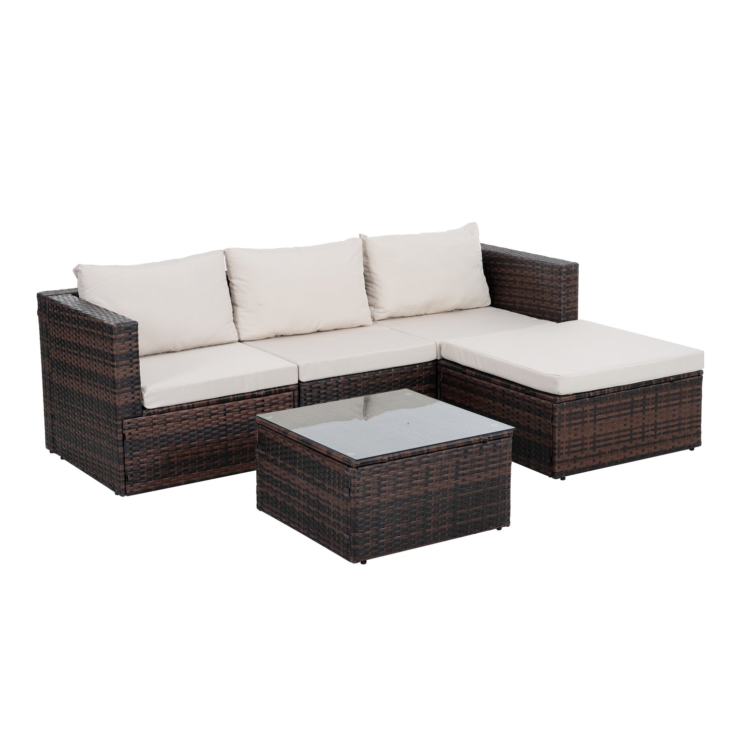 Patio Furniture, Outdoor Furniture, Seasonal PE Wicker Furniture, 5 Set Wicker Furniture With Tempered Glass Coffee Table,