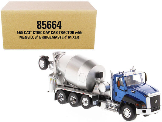 CAT Caterpillar CT660 Day Cab Tractor with McNeilus Concrete Mixer Truck Blue Metallic 1/50 Diecast Model by Diecast Masters-0